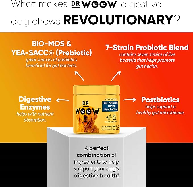 Probiotics for Dogs, Pet Dog Probiotics and Digestive Enzymes, Duck & Pumpkin Flavor Dog Probiotic Supplements, Dog Vitamins Dog Probiotic Chews and Prebiotics for Dogs, Dog Gas Relief