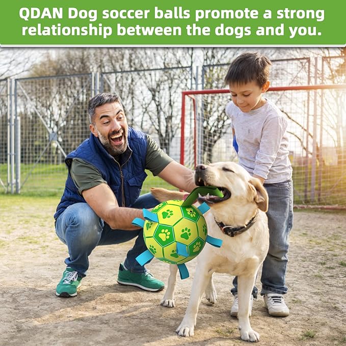 QDAN Dog Toys Soccer Ball, Interactive Dog Toys for Tug of War, Dog Tug Toy, Dog Water Toy, Durable Dog Balls for Small & Medium Dogs-Green&Yellow(6 inch)