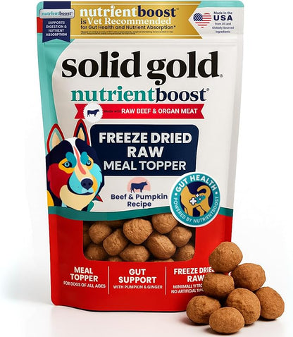 Solid Gold Freeze Dried Dog Food - W/Real Beef, Pumpkin & Superfoods - Freeze Dried Raw Dog Food Toppers for Picky Eaters to Serve as a Nutrient-Dense Meal Topper or High Protein Treats - 1.5oz