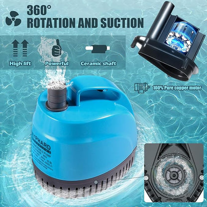 LYPHARD AQUARIUMS 85W Submersible Water Pump, 872GPH High Lift 10.8ft Aquarium Pumps for Fish Tank, Pond, Fountain, Hydroponics, Waterfall