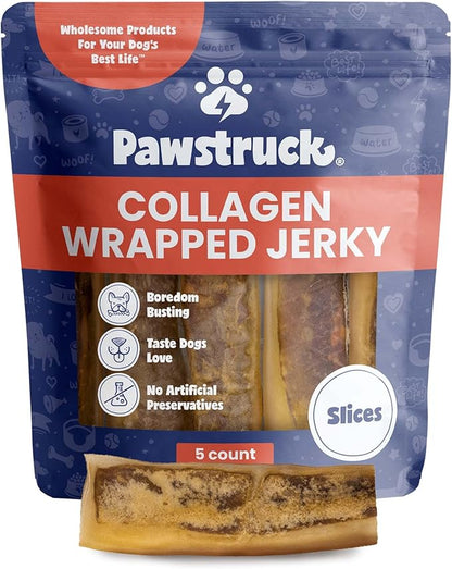 Pawstruck 2-in-1 Collagen Wrapped Jerky Natural Treats for Dogs - 5 Slices - Limited Ingredient Grain Free for Small, Medium, and Large Dogs