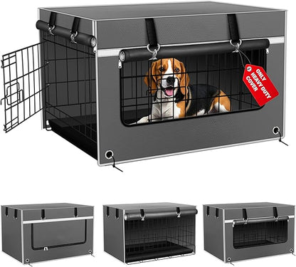 Dog Crate Cover 36 Inch Insulated & Breathable Chew-Proof  Heavy-Duty Dog Cage Cover for Sun/Rain Protection, Universal Fit Wire Crates, Anxiety Relief, Gray(Cover Only)