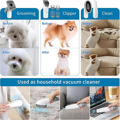 Dog Grooming Kit, Pet Grooming Vacuum with Electric Clipper & 4 Combs, Pet Hair Grooming Shedding Brush, Cleaning and Crevice Tool with 1.5 L Dust Cup Dog Hair Vacuum Home Clean