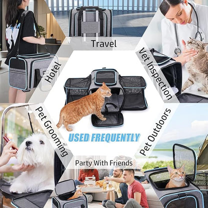 2 Sides Travel Expandable Pet Carrier Bag (Large), Airline Approved Soft-Sided Cat Carrier with Pad & Pocket & Removable Shoulder Strap - 18"x11"x11" Dog Airplane Carrier Under Seat
