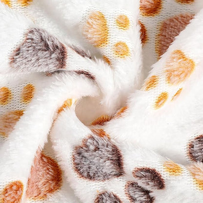 Tegeme 12 Pieces Pet Blanket Soft Fleece Dog Fluffy Doggie Warm Felt Throw Spring Cute Paw Print Puppy Kitten Sleep Mat Bed Covers for Cat(30 x 20 Inch,White)
