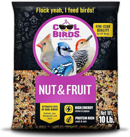 Nut & Fruit Wild Bird Seed  10 lb. Gourmet Bird Food with Sunflower Hearts, Peanuts, Tree Nuts & Real Fruit  No Corn, Milo or Millet Bird Seed for Outside Feeders