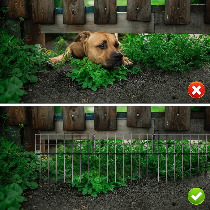 25 Pack Animal Barrier Fence, 17 in(H) X 27 Ft(L) No Dig Garden Decorative Fencing, Rustproof Metal Wire Panel Garden Fence Border for Dog Rabbits Ground Stakes Fence and Outdoor Landscape Patio