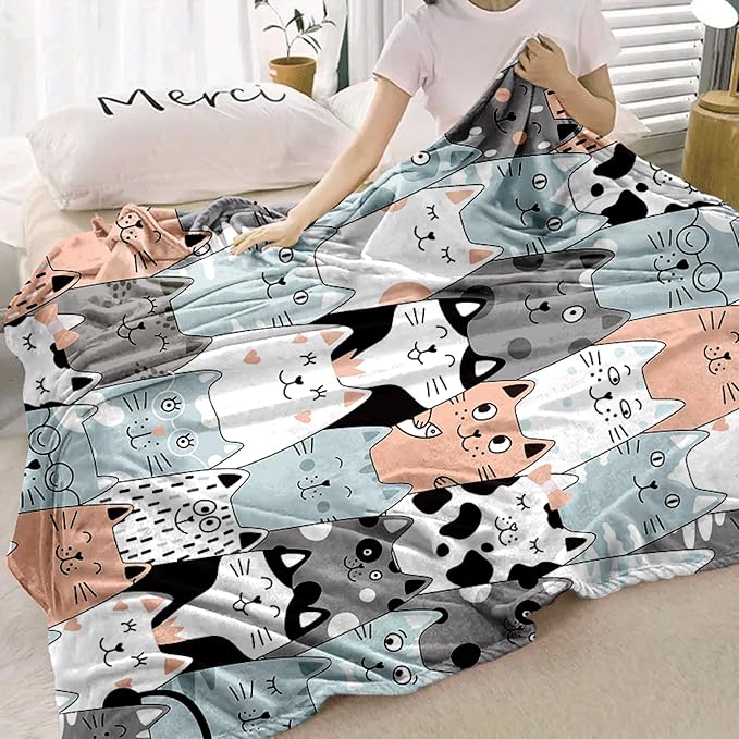 Cat Blanket, Cats Gifts for Girls Women, Cat Gift for Cats Lovers, Birthday Gifts Decor Throw Blanket 50"x60"
