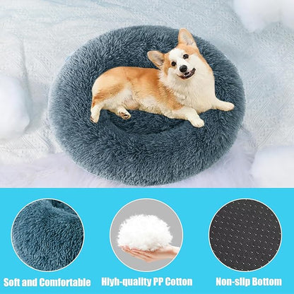 HYQ Small Dog Bed, Pet Beds for Small Dogs, Cat Beds for Indoor Cats, Fluffy Faux Fur Plush Small Dog Bed, Washable Puppy Bed with Anti-Slip Bottom, Dog Bed Small Size Dog (Blue Gray, 24 Inch)