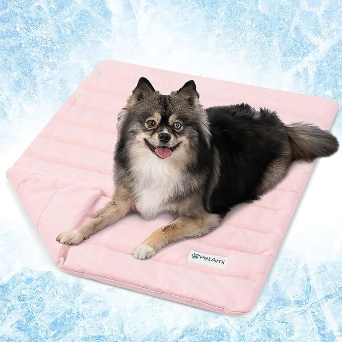 PetAmi Cooling Mat for Dog, Premium Pet Cooling Blanket for Crate Kennel, Indoor Cat Cool Sleeping Pad, Q-MAX Cold Sofa Couch Cover for Summer, Pink, Small (24x32)