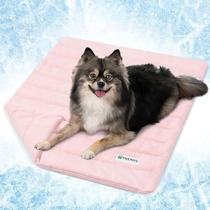 PetAmi Cooling Mat for Dog, Premium Pet Cooling Blanket for Crate Kennel, Indoor Cat Cool Sleeping Pad, Q-MAX Cold Sofa Couch Cover for Summer, Pink, Small (24x32)