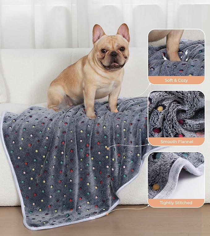 1 Pack 6 Blankets Dog Cat Soft Fluffy Fleece Pet Blanket Warm Cute Print Design Puppy Kitten Blanket Doggy Dot Large(41"x31")