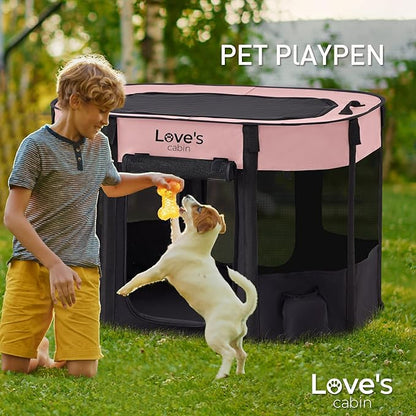 Love's cabin Pet Puppy Dog Playpen, Small Dog Tent Crates Cage Indoor/Outdoor, Portable Exercise Playpen for Cat, Foldable Pop Up Dog Kennel Playpen with Carring Case (S, Pink)