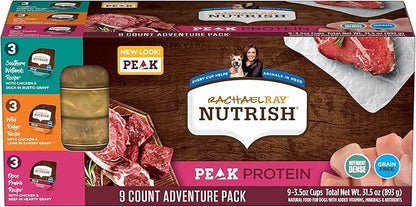 Nutrish Rachael Ray Peak Protein Adventure Pack Variety Wet Dog Food, High Protein, Grain Free, 9-3.5 oz. Cups, 2 Count