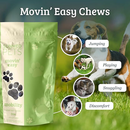 Sunmed Movin' Easy Hemp Pet Chews for Joint Health & Mobility  Omega-3, Green Lipped Mussels, 5mg Hemp Extract  Supports Flexibility & Comfort | Beef Liver & Sweet Potato, 40 Count