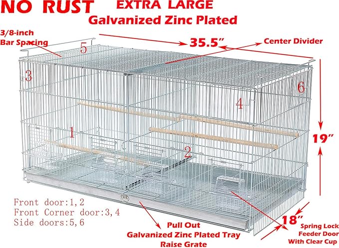 LOT of Add On X-Large 35.5" x 18" x 19"H No Rust Stainless Galvanized Zinc Plated Stackable Breeder Bird Flight Cage with Removable Center Divider and Breeding Nest Doors