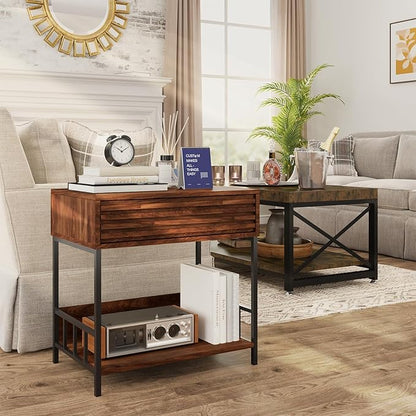 Cat End Table with Storage, Side Table with Dog Bed Underneath, Dog Crate Furniture Open Design with Metal Legs Chew-Proof, Bedside Tables with Pet Bed for Living Room,Bedroom
