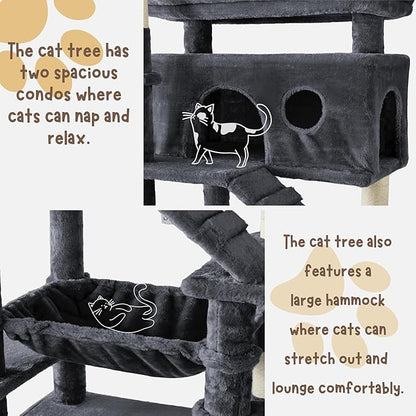 Tall Cat Tree Tower Large: 80-Inch 8-Level Extra Giant Cat Condo for Indoor Big Cats Adults with 9 Scratching Posts, 2 Perches, 2 Caves, 2 Basket, 2 Stairs, Heavy Duty, Huge