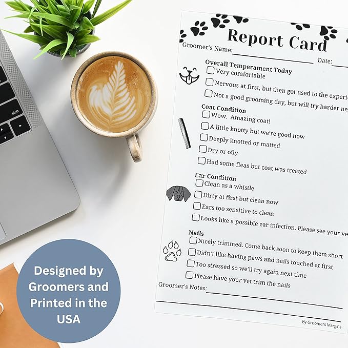 Dog Grooming Report Cards (Pad of 100, 5.5 X 8.5 Inches) Pet groomers report card for grooming salon
