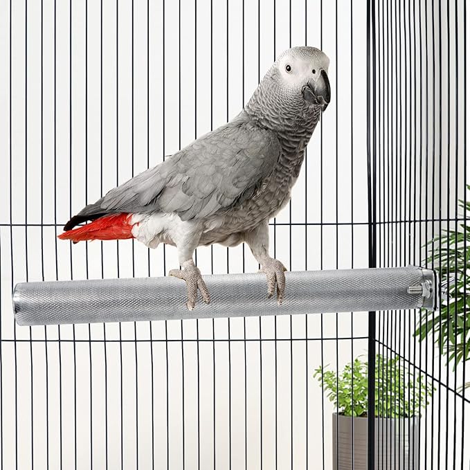 Wontee Bird Perch Stand Stainless Steel Parrot Cage Perch Accessories for Parakeets Cockatiels Conures African Greys Macaws Amazon Parrots (L (11.8"x1")