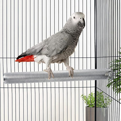 Wontee Bird Perch Stand Stainless Steel Parrot Cage Perch Accessories for Parakeets Cockatiels Conures African Greys Macaws Amazon Parrots (L (11.8"x1")