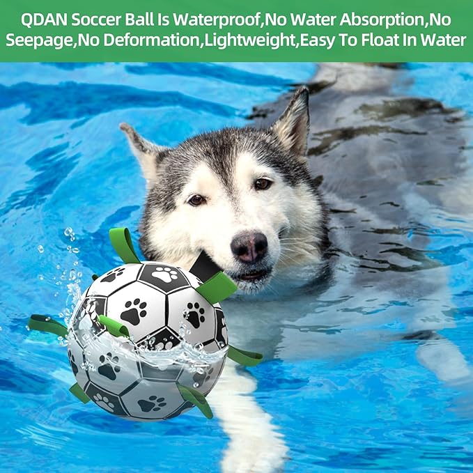 QDAN Dog Toys Extra Large Soccer Ball with Straps, Interactive Dog Toys for Tug of War, Puppy Birthday Gifts, Dog Tug Toy, Dog Water Toy, Durable Dog Balls World Cup for Large Dogs（9 Inch）