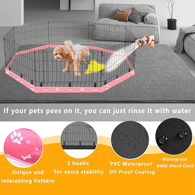 Dog Playpen Bottom Pad Fits for 24 Inch 8 Panels Regular Octagon Metal Exercise Pet Playpen, Dog Crate Pad Puppy Playpen Pad. (Note: Playpen Not Included!!!) -Pink