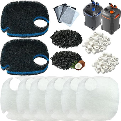 16 Pcs Fit AMOSIJOY 172/225/265GPH Aquarium External Filter and Coospider-repta 172/225/265GPH Aquarium Filter, 6 White Floss, 2 Coarse Filter Pads, 2 Coconut Shell Carbon, 2 Ceramic Rings &4 Mesh Bag