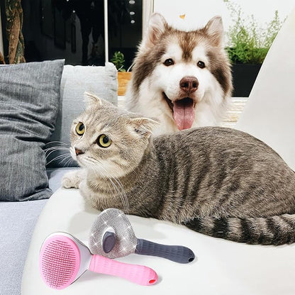Full Diamonds Self Cleaning Slicker Brush for Dogs & Cats, Skin Friendly Grooming Cat Brush, Dog Brush for Shedding, Deshedding Brush, Hair Brush Rhinstones Brush for Haired Pets,Grey
