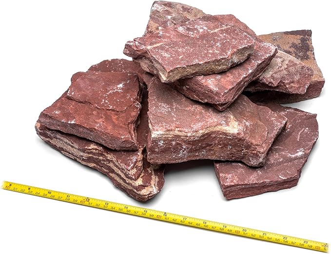 Natural Slate Stone for Aquariums, Fish Tanks, Terrariums, Aquascaping and Amphibian Enclosures, Mix of Large and Medium Size Rocks - by SubstateSource (20 Pounds, Red River)