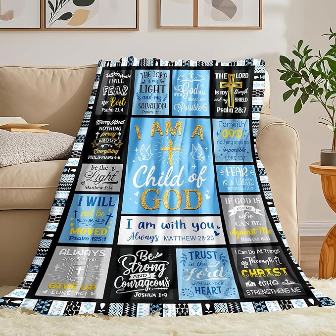 Christian Gifts for Men, Baptism Gifts for Boys, Christian Blanket for Men Faith, Bible Verse Inspirational Religious Catholic Spiritual Gift for Man, Dad, Son, Soft Flannel Throw Blanket 60"x50"