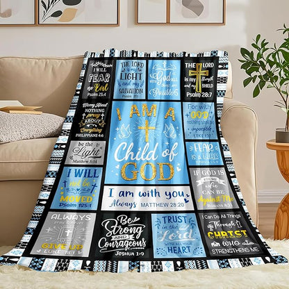 Christian Gifts for Men, Baptism Gifts for Boys, Christian Blanket for Men Faith, Bible Verse Inspirational Religious Catholic Spiritual Gift for Man, Dad, Son, Soft Flannel Throw Blanket 60"x50"