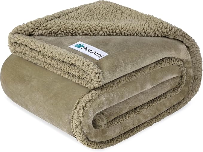 PetAmi Waterproof Dog Blanket for Medium Large XL Dog Puppy Cat Throw for Couch Cover Leakproof Protection, Sherpa Fleece, Reversible Soft Washable 80x60 Taupe Taupe