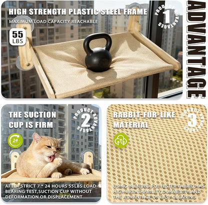 Cat Window Perch with Strong Suction Cups, 55lbs Hold Weight Tested, Foldable Cat Window Hammock Bed with Breathable Mesh, All-Season Lounger for Medium Small Cats to Bird Watch & Sunbathe
