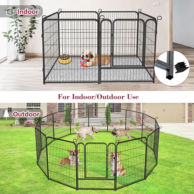 Dog Playpen, 32inch 10 Panels Outdoor Dog Fence Indoor Dog Pen Anti-Rust Pet Puppy Pen Dog Exercise Pen with Lock for Medium Small Dogs, Portable Pet Fence for Yard RV Camping