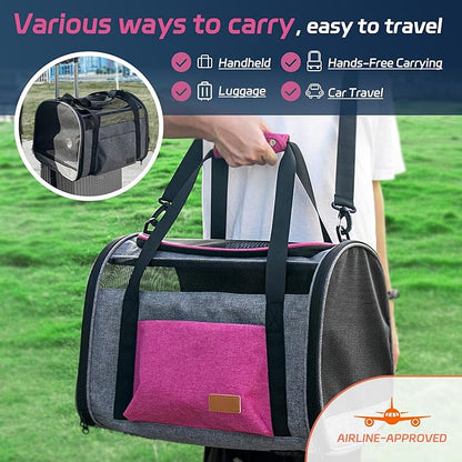 Cat Carrier for Large Cats 20 lbs, Soft Sided Breathable Mesh Cat Travel Carrier, Large Cat Carrier Airline Approved, Washable Pet Carrier for Cats Small Dogs Puppies, Foldable Cat Carrier, Pink