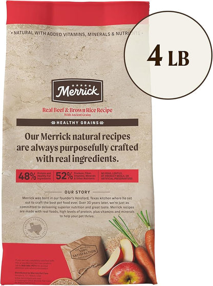 Merrick Healthy Grains Premium Adult Dry Dog Food, Wholesome And Natural Kibble With Beef And Brown Rice - 4.0 lb. Bag