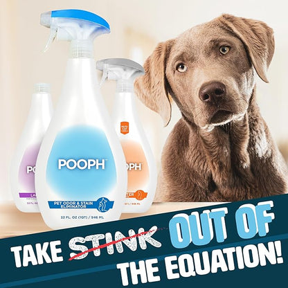 POOPH Pet Odor Eliminator and Litter Box Deodorizer - 2x32oz Bottles - Instant, Safe, Fragrance-Free, Clear, Non-Staining, Unscented