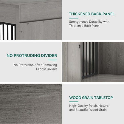 YITAHOME 60" Wooden Dog Crate Furniture with Removable Divider & Storage Drawers, Double Door Kennel with Locks for Medium and Large Dogs, Multi-Functional Dog Crate End Table for Indoor use, Grey