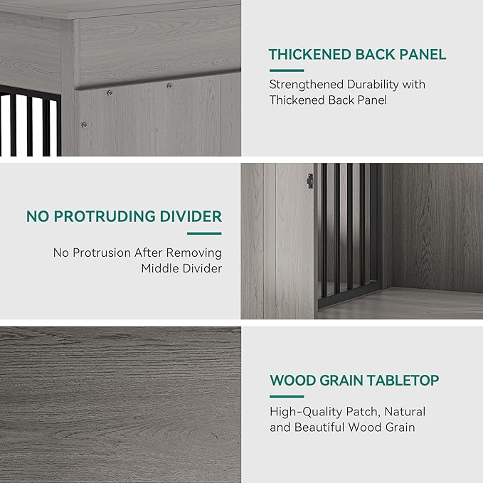 YITAHOME 60" Wooden Dog Crate Furniture with Removable Divider & Storage Drawers, Double Door Kennel with Locks for Medium and Large Dogs, Multi-Functional Dog Crate End Table for Indoor use, Grey