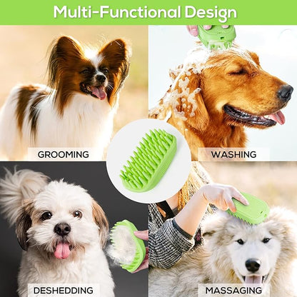 Dog Bath Brush, Silicone Shampoo Brush, Rubber Dog Brush for Long & Short Haired Dogs Cats, Scrubber Washing Grooming Pet Brush, Soft Massage Shedding Brush Bathing Shower Small Large Pets (Green)