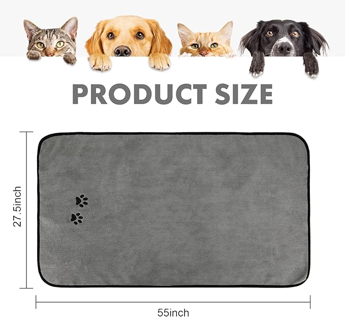 1Pieces Microfiber Pet Bath Towel Dog Towel.Dog Towel Soft Absorbent Drying for Small Medium Large Dogs and Cats with Great for Bathing and Grooming (27.5 x 55 Inch Grey)