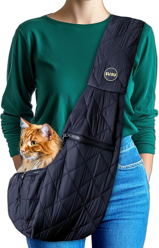 SUSU Cat Sling & Dog Slings for Small Dogs up to 9lbs | Ultra-Soft Parachute-Grade Fabric, Adjustable Strap and Closure | Dual Carry Options Puppy Carrier | Cat Carrier Pouch with Two Zipper Pockets