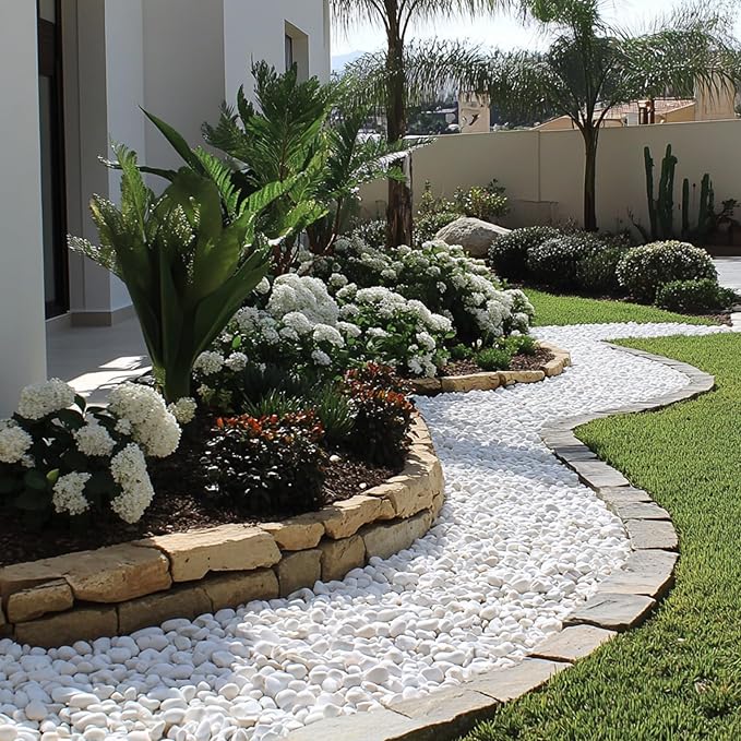 White Natural River Rocks, 1.5-2.5 Inch Decorative Stones for Plants, Garden, and Landscaping  10LB, Ideal for Fish Tanks, Vases, Crafting, Home Decor, and Outdoor Landscaping