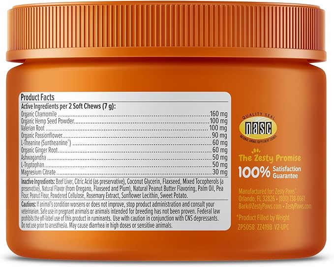 Zesty Paws Calming Chews for Dogs - for Everyday Stress, Relaxation, Composure, and Separation Peanut Butter 50 Count