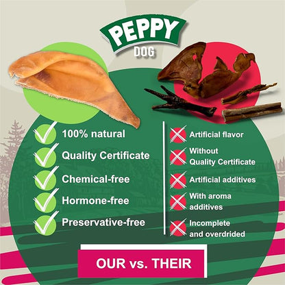 Half Pig Ears 15 pcs | Natural Chews | Single Ingredient Treats | Rawhide Alternative | Grain-Free | Dental Snack for Pets