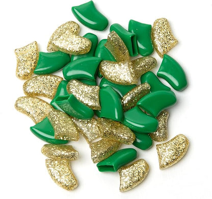 Soft Claws Nail Caps for Dogs with Non-Slip Design Made in USA - 40 Dog Nail Covers for Long-Lasting Protection of Floors and Furniture - Green & Gold Sparkle, XXL