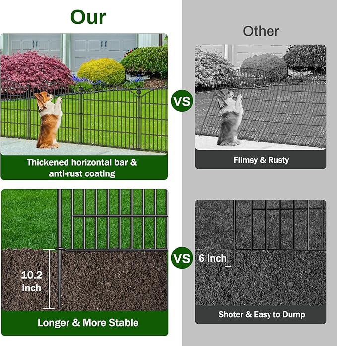 10 Panels No Dig Decorative Garden Fence with Gate - 24 in (H) x 20 ft (L) Dog Rabbits and Pets Fence Outdoor for Yard, Animal Barrier Tall Rustproof Metal Wire Fencing Border for Garden and Patio