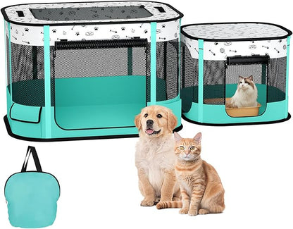 Portable Cat Playpen, 8-Rod Reinforced Kitten Dog Playpens, Foldable Play Pen for Indoor Cats Enclosed Pet Puppy Doggy Outdoor, Collapsible Tent Kennel Cage House(32"x24"x22")