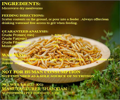 11lb Dried mealworms - High Protein, Pure Natural, Delicious - Ideal for Chickens, Birds, Ducks, Lizards, Turtles, Fish, and Reptiles, 11lbs Meal Worms